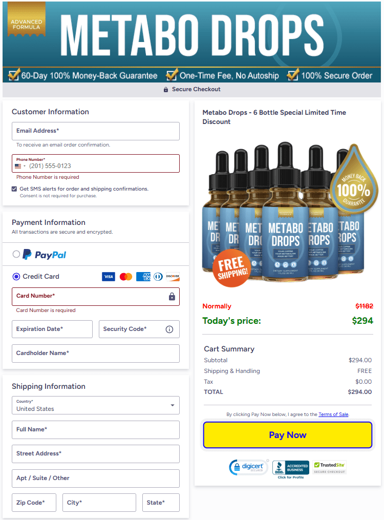 Metabo Drops order page
